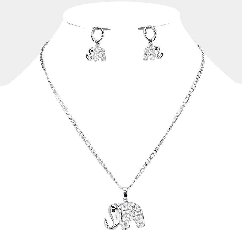 CZ Embellished Elephant Pendant Necklace - Madeline Love - Flyclothing LLC