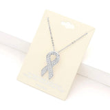 Rhinestone Embellished Metal Pink Ribbon Pendant Necklace - Madeline Love - Flyclothing LLC