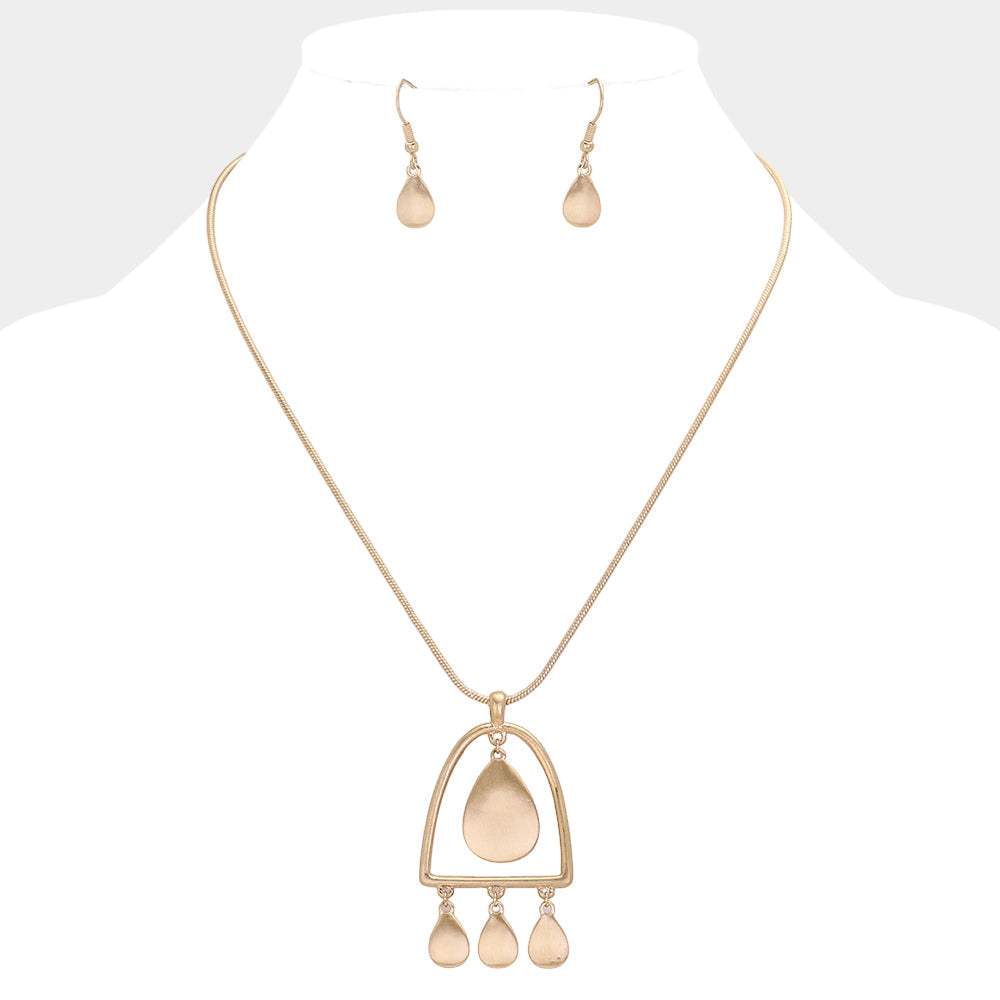 Abstract Metal Teardrop Dangle Pendant Necklace - Madeline Love - Flyclothing LLC