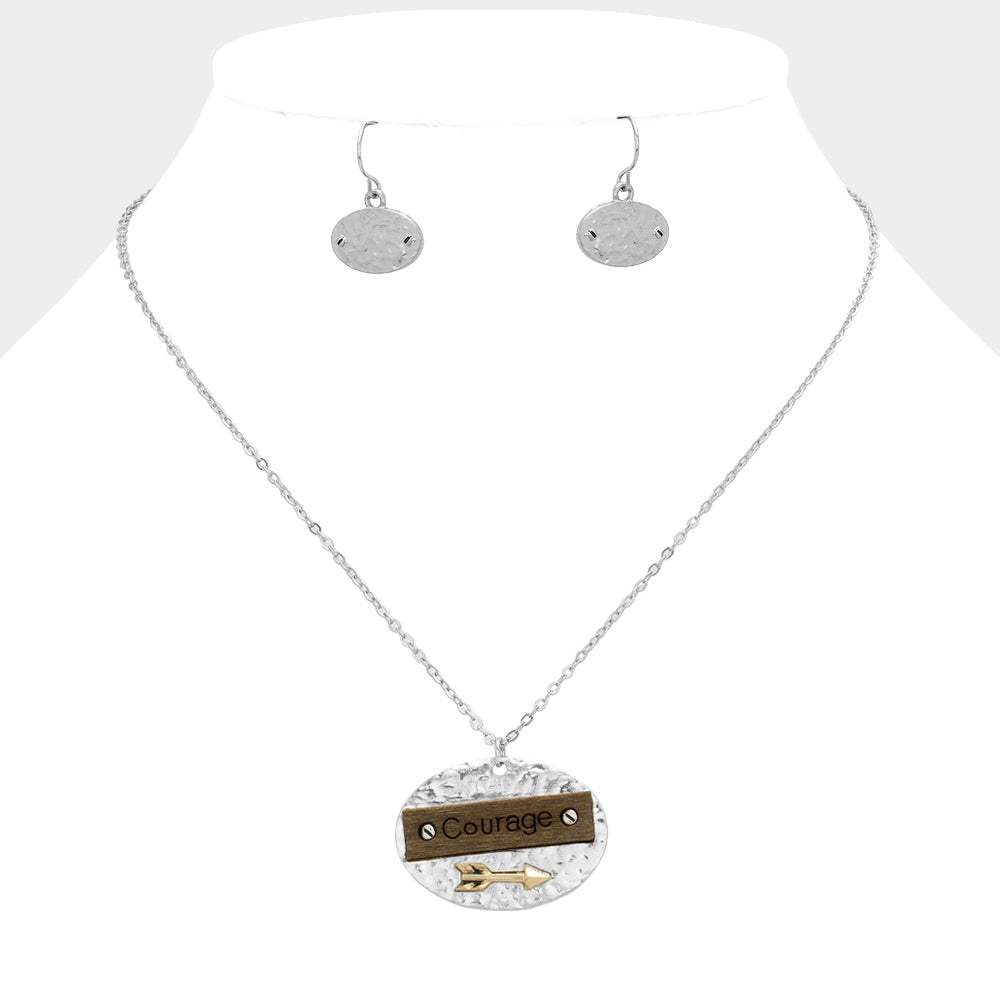 "Courage" Message Wood Arrow Metal Pendant Necklace - Madeline Love - Flyclothing LLC