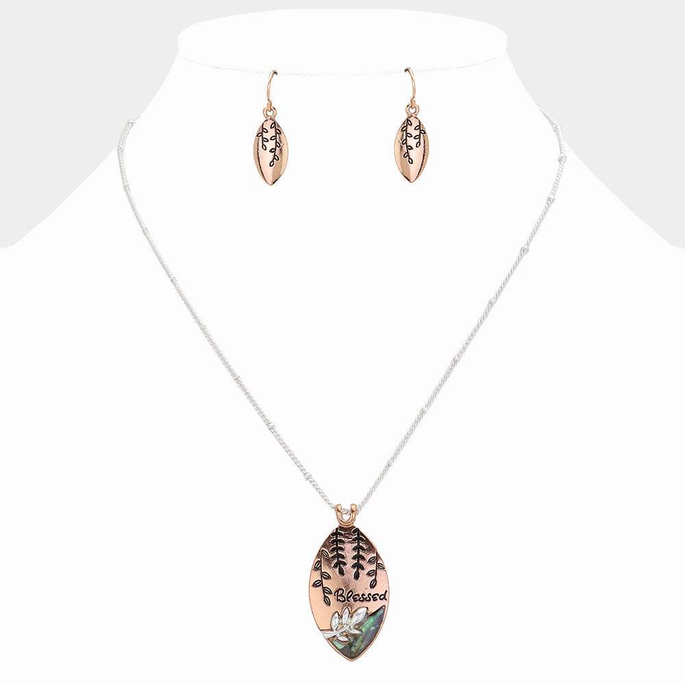 Blessed Message Abalone Oval Metal Pendant Necklace - Madeline Love - Flyclothing LLC