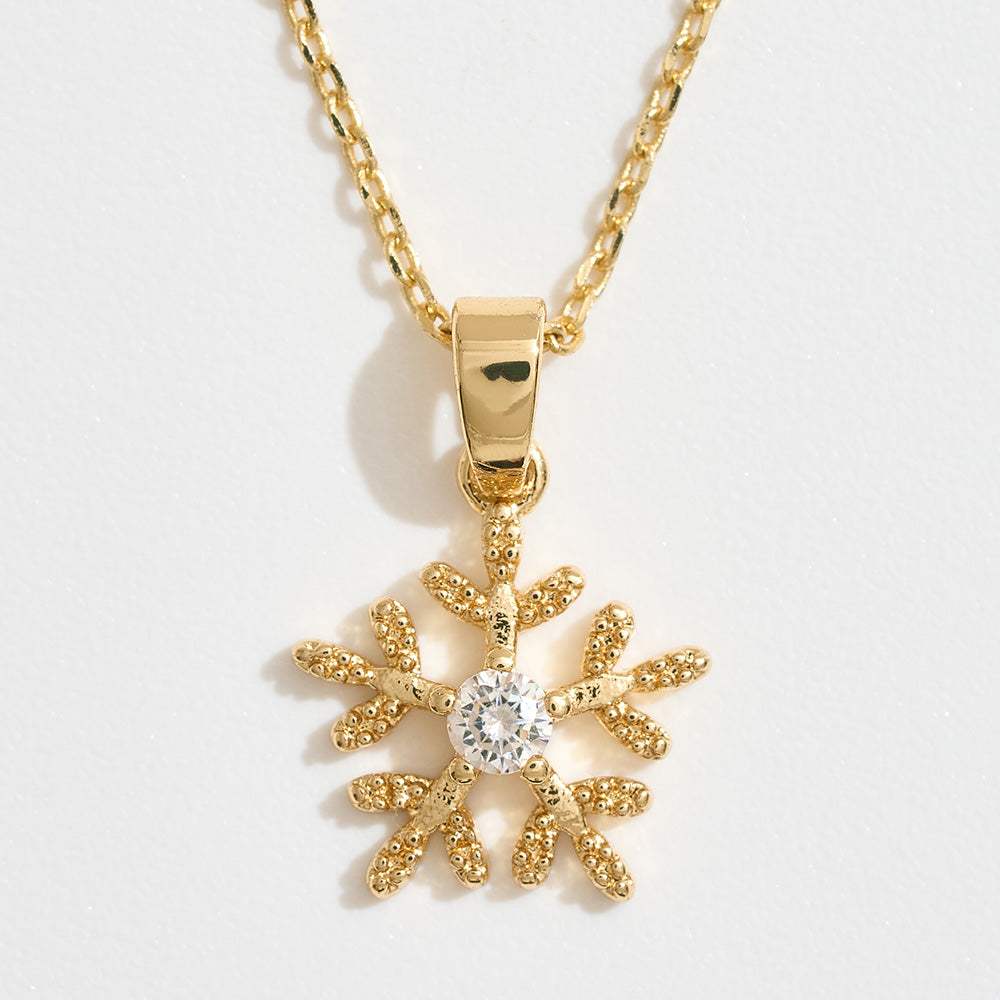 14K Gold Dipped CZ Stone Accent Snowflake Pendant Necklace - Madeline Love - Flyclothing LLC