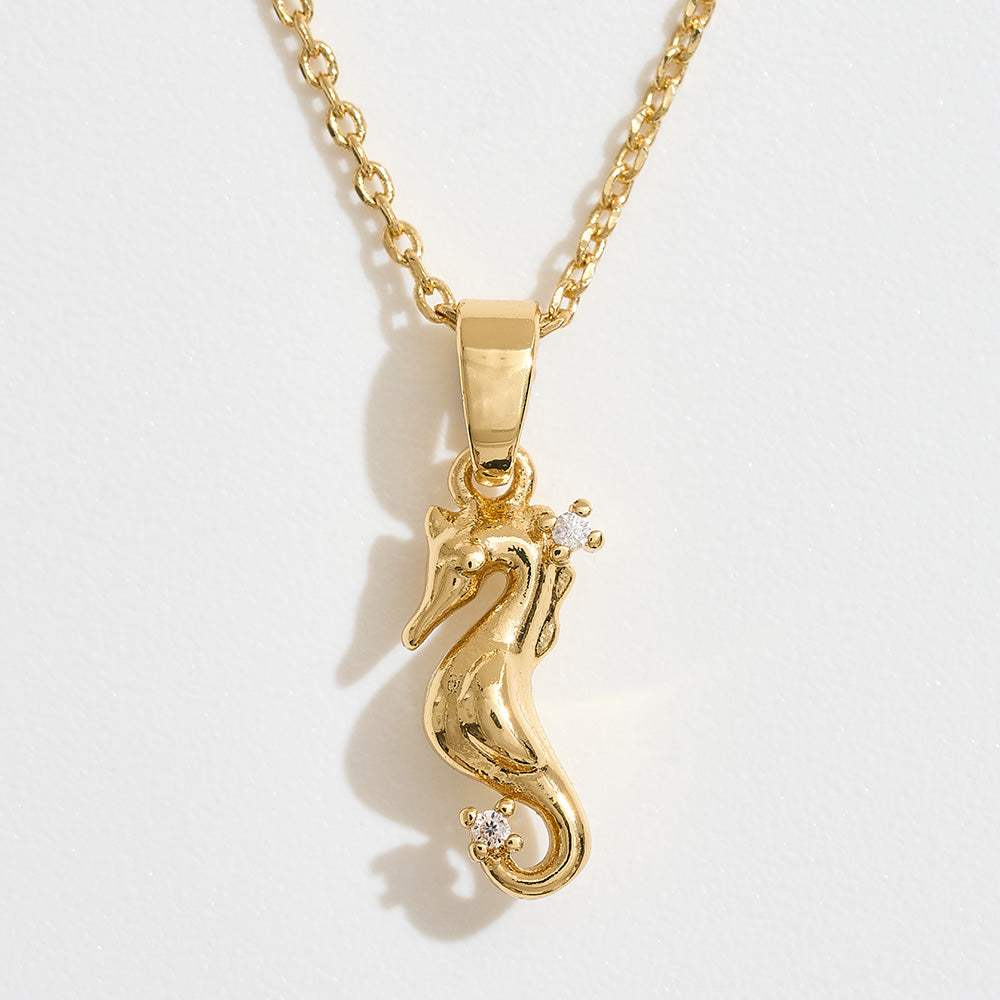 14K Gold Dipped CZ Stone Accent Seahorse Pendant Necklace - Madeline Love - Flyclothing LLC