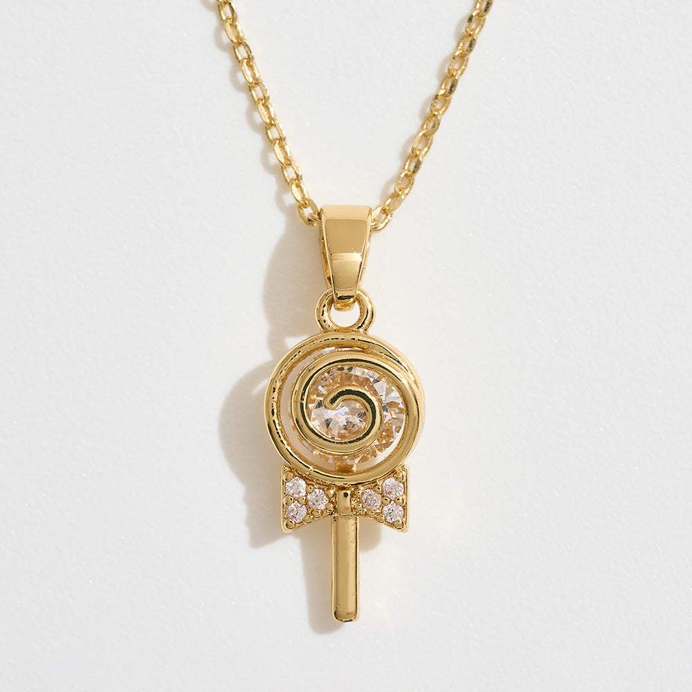 14K Gold Dipped CZ Stone Accent Lollipop Pendant Necklace - Madeline Love - Flyclothing LLC