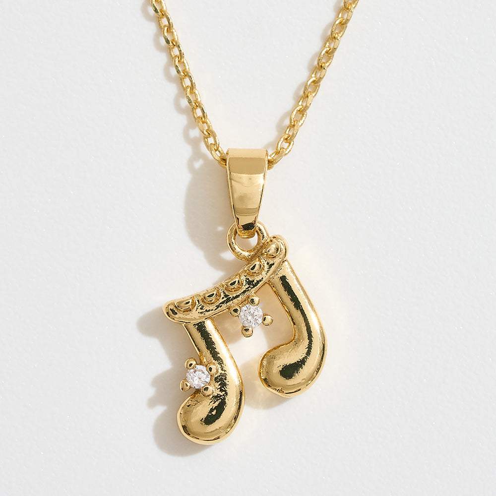 14K Gold Dipped CZ Stone Accent Musical Note Pendant Necklace - Madeline Love - Flyclothing LLC
