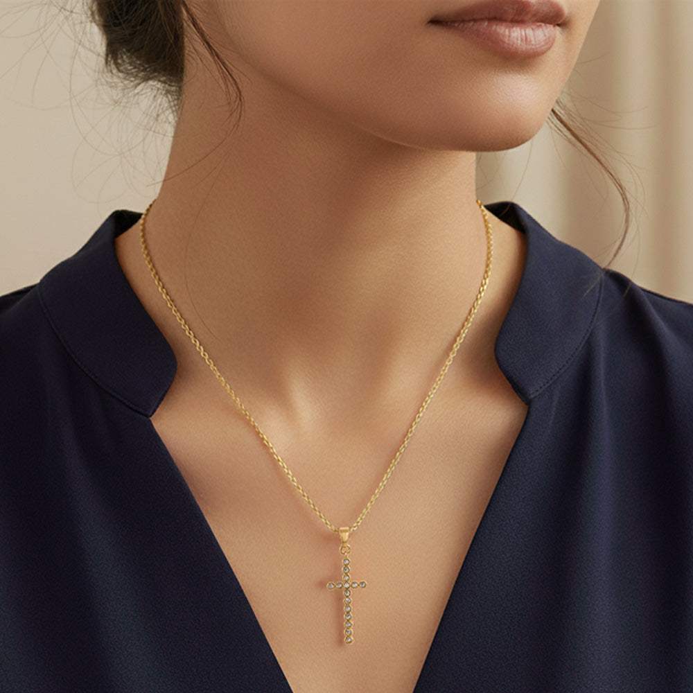 14K Gold Dipped CZ Stone Bezel Cross Pendant Necklace - Madeline Love - Flyclothing LLC