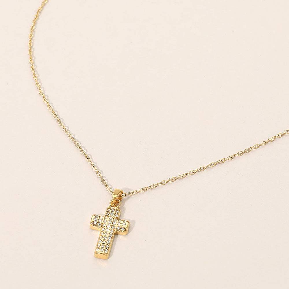 SECRET BOX_Stainless Steel Stone Paved Cross Pendant Necklace - Madeline Love - Flyclothing LLC