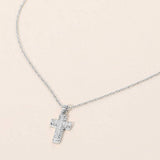 SECRET BOX_Stainless Steel Stone Paved Cross Pendant Necklace - Madeline Love - Flyclothing LLC