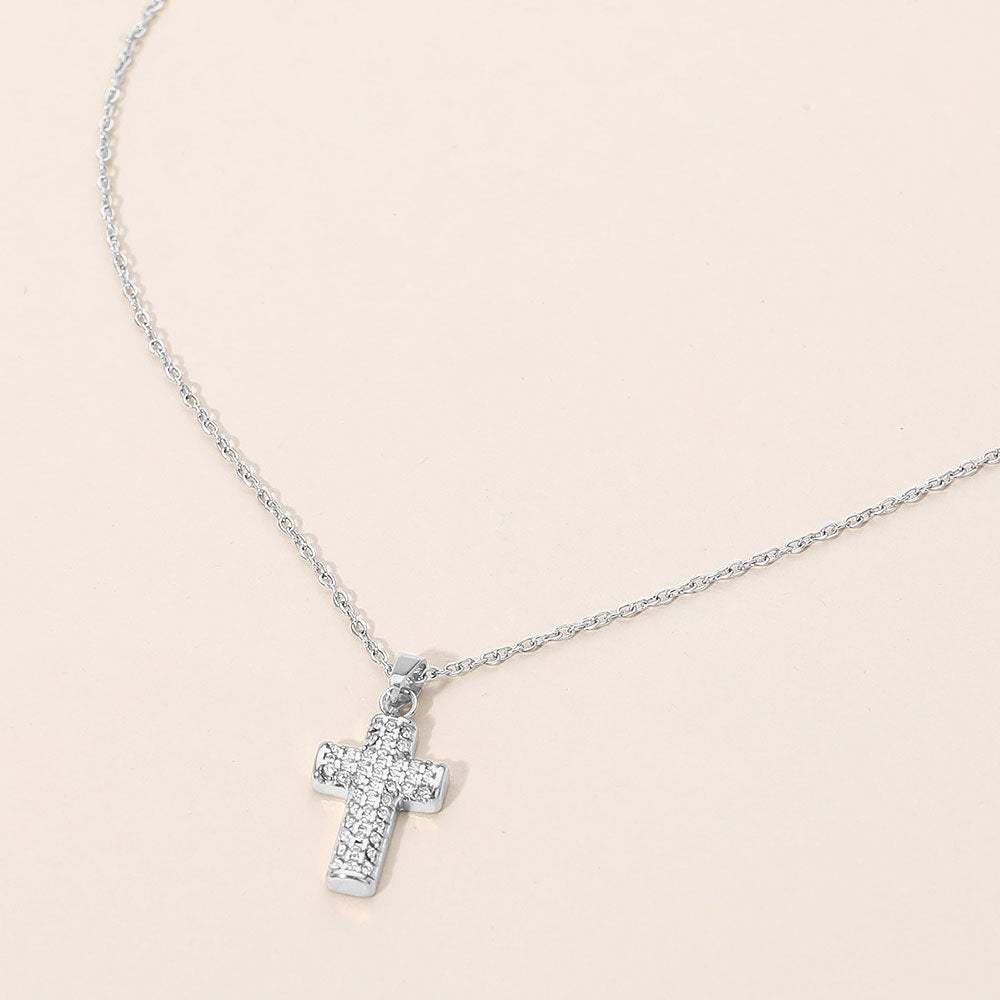SECRET BOX_Stainless Steel Stone Paved Cross Pendant Necklace - Madeline Love - Flyclothing LLC