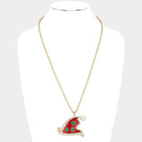 Pearl Pointed Enamel Christmas Santa Claus Hat Pendant Necklace - Madeline Love - Flyclothing LLC