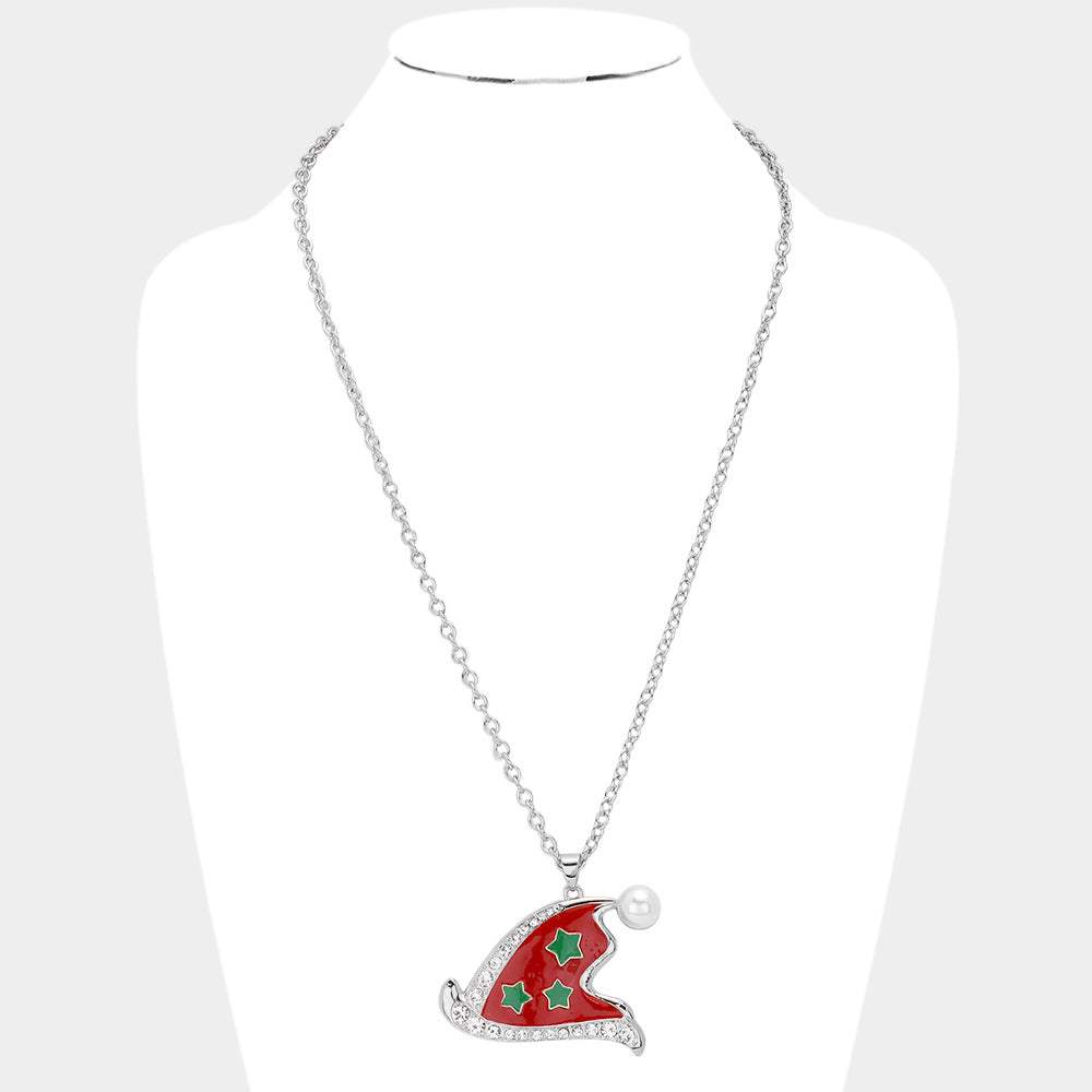 Pearl Pointed Enamel Christmas Santa Claus Hat Pendant Necklace - Madeline Love - Flyclothing LLC