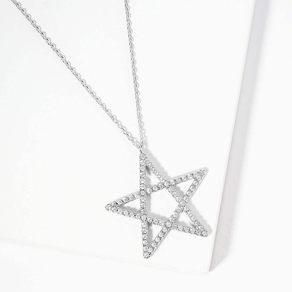 White Gold Dipped CZ Pave Star Pendant Necklace - Madeline Love - Flyclothing LLC