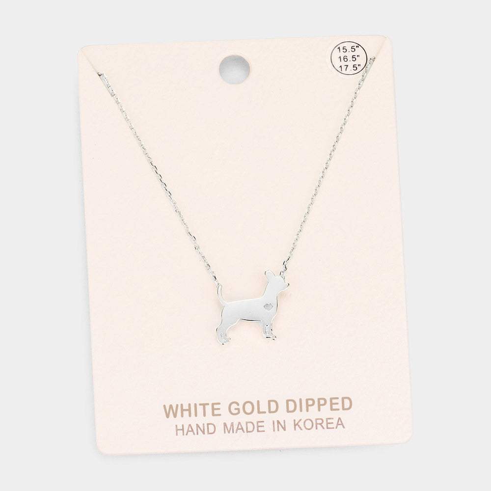 White Gold Dipped French Boston Terrier Dog Heart Pendant Necklace - Madeline Love - Flyclothing LLC