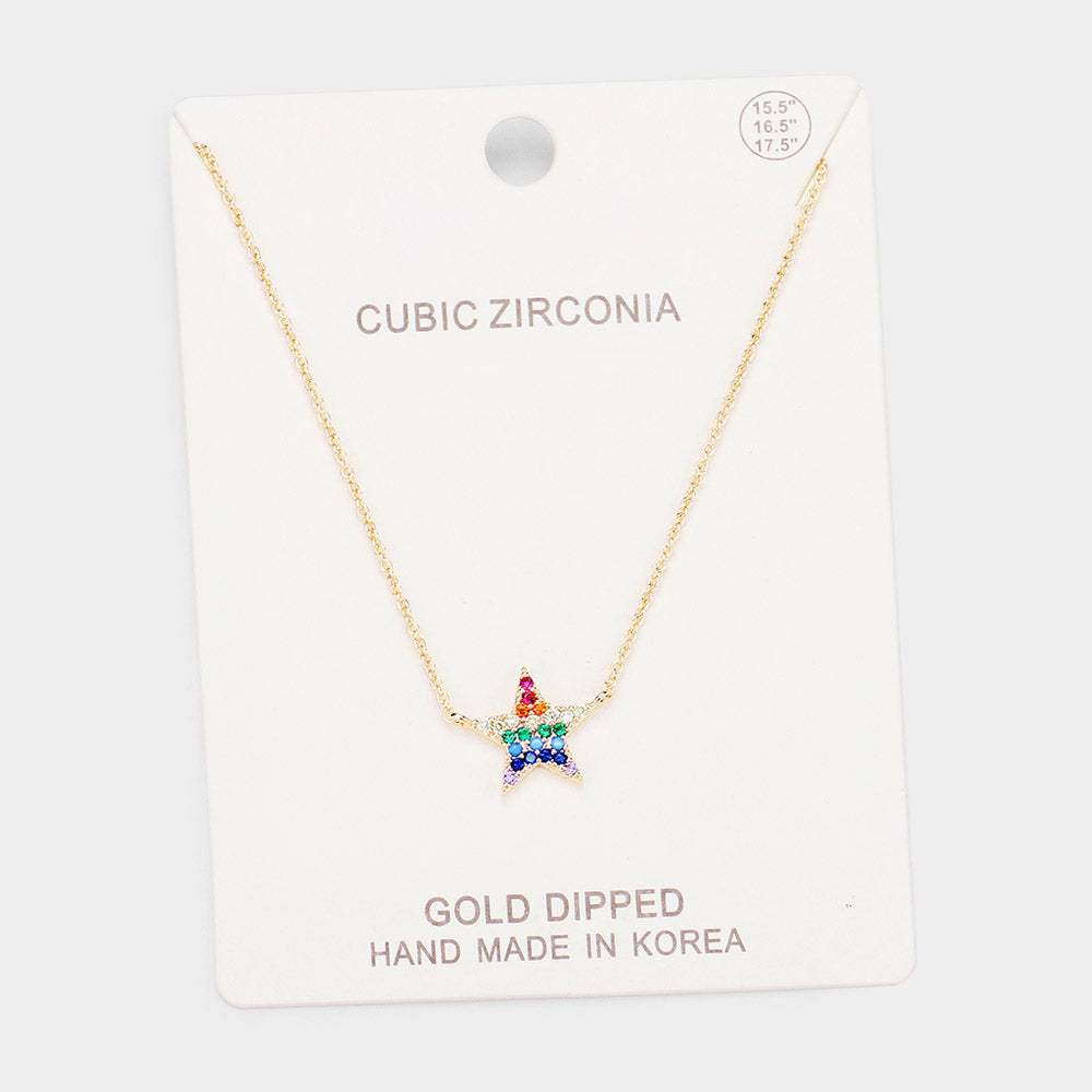 Gold Dipped Cubic Zirconia Star Pendant Necklace - Madeline Love - Flyclothing LLC