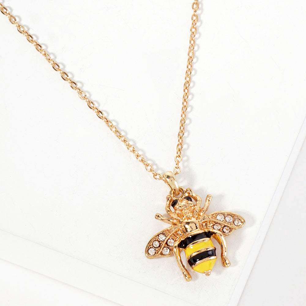 Crystal Enamel Honey Bee Pendant Necklace - Madeline Love - Flyclothing LLC