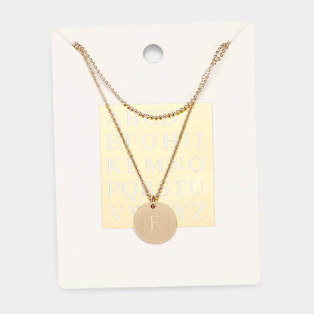 -F- Initial Monogram Round Metal Pendant Necklace - Madeline Love - Flyclothing LLC