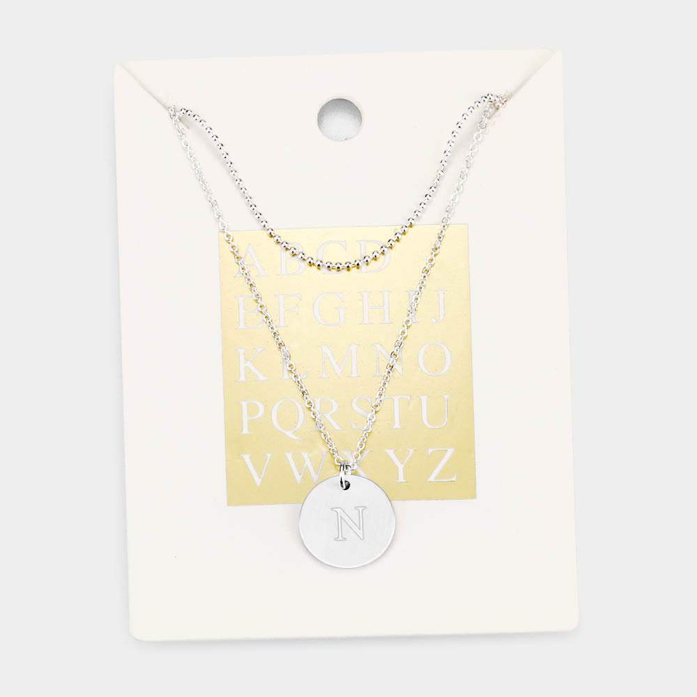 -N- Initial Monogram Round Metal Pendant Necklace - Madeline Love - Flyclothing LLC