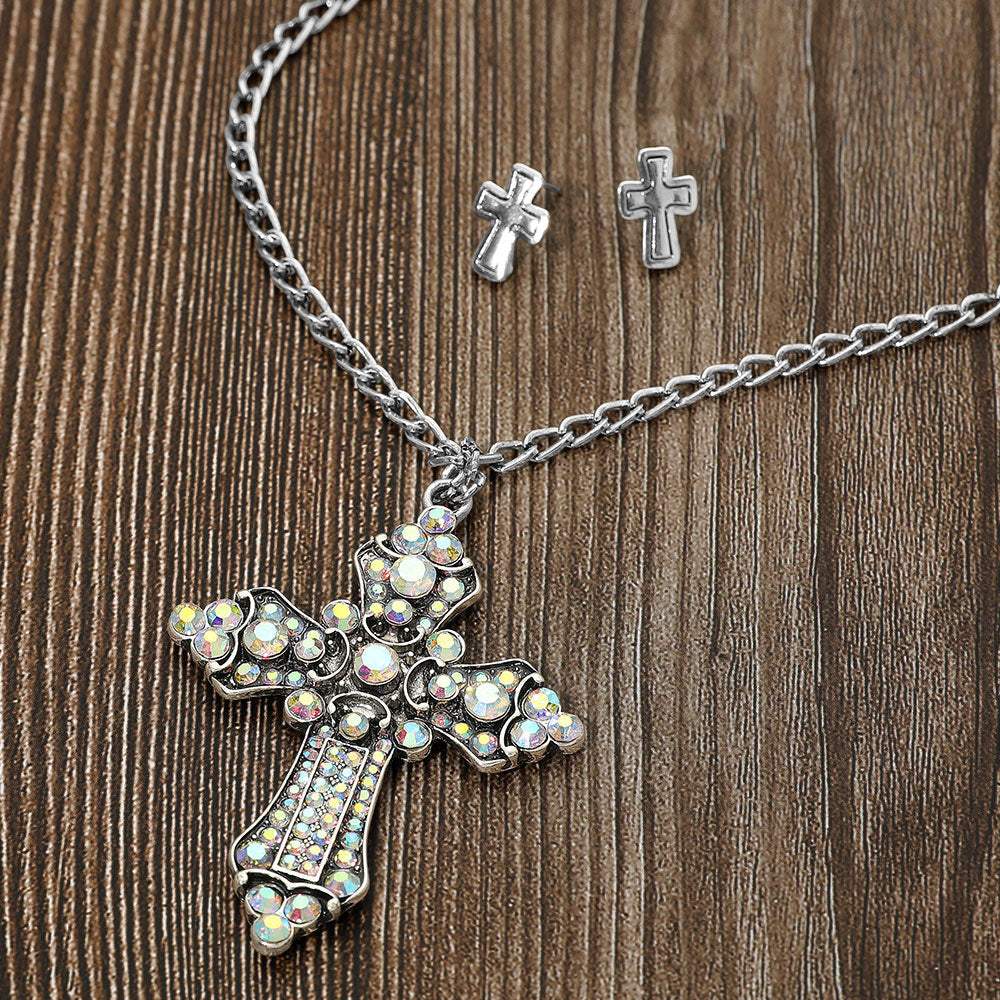 Stone Embellished Cross Pendant Necklace - Madeline Love - Flyclothing LLC