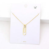 Brass Metal Paperclip Round Stone Pendant Necklace - Madeline Love - Flyclothing LLC