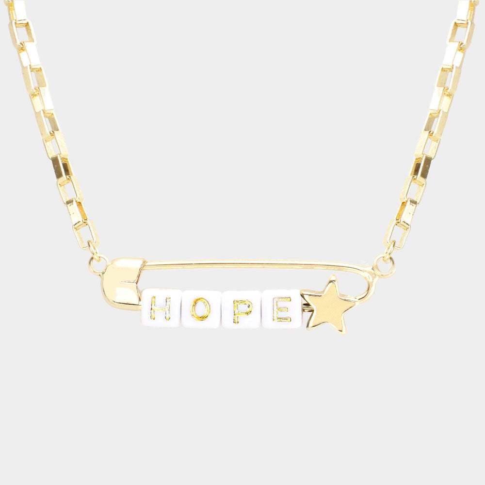 HOPE Metal Safety Pin Message Pendant Necklace - Madeline Love - Flyclothing LLC