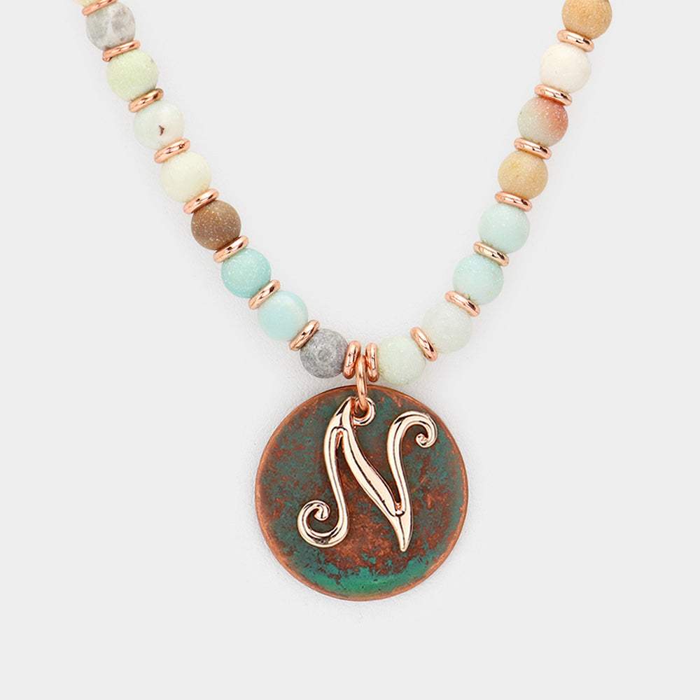 -N- Initial Monogram Pendant Natural Stone Long Necklace - Madeline Love - Flyclothing LLC