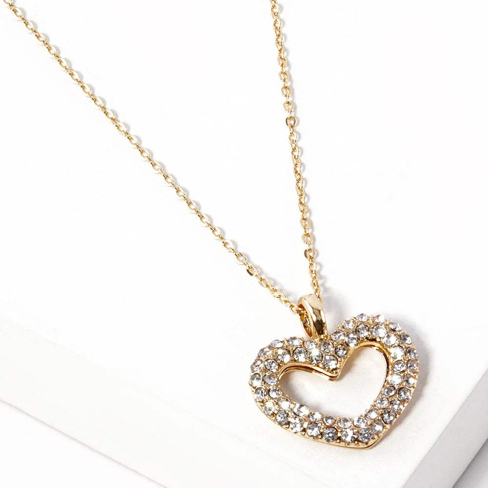 Stone Paved Open Heart Pendant Necklace - Madeline Love - Flyclothing LLC