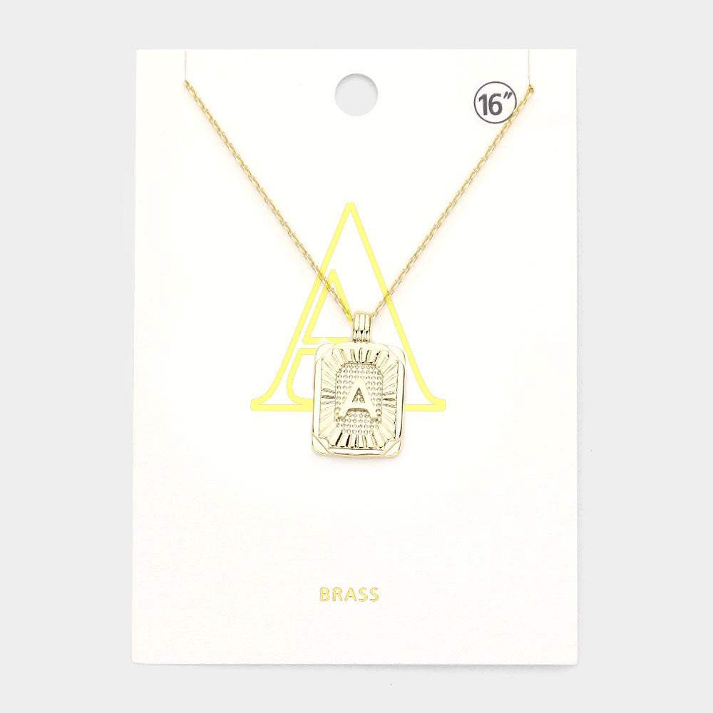 -A- Brass Metal Rectangle Initial Monogram Pendant Necklace - Madeline Love - Flyclothing LLC
