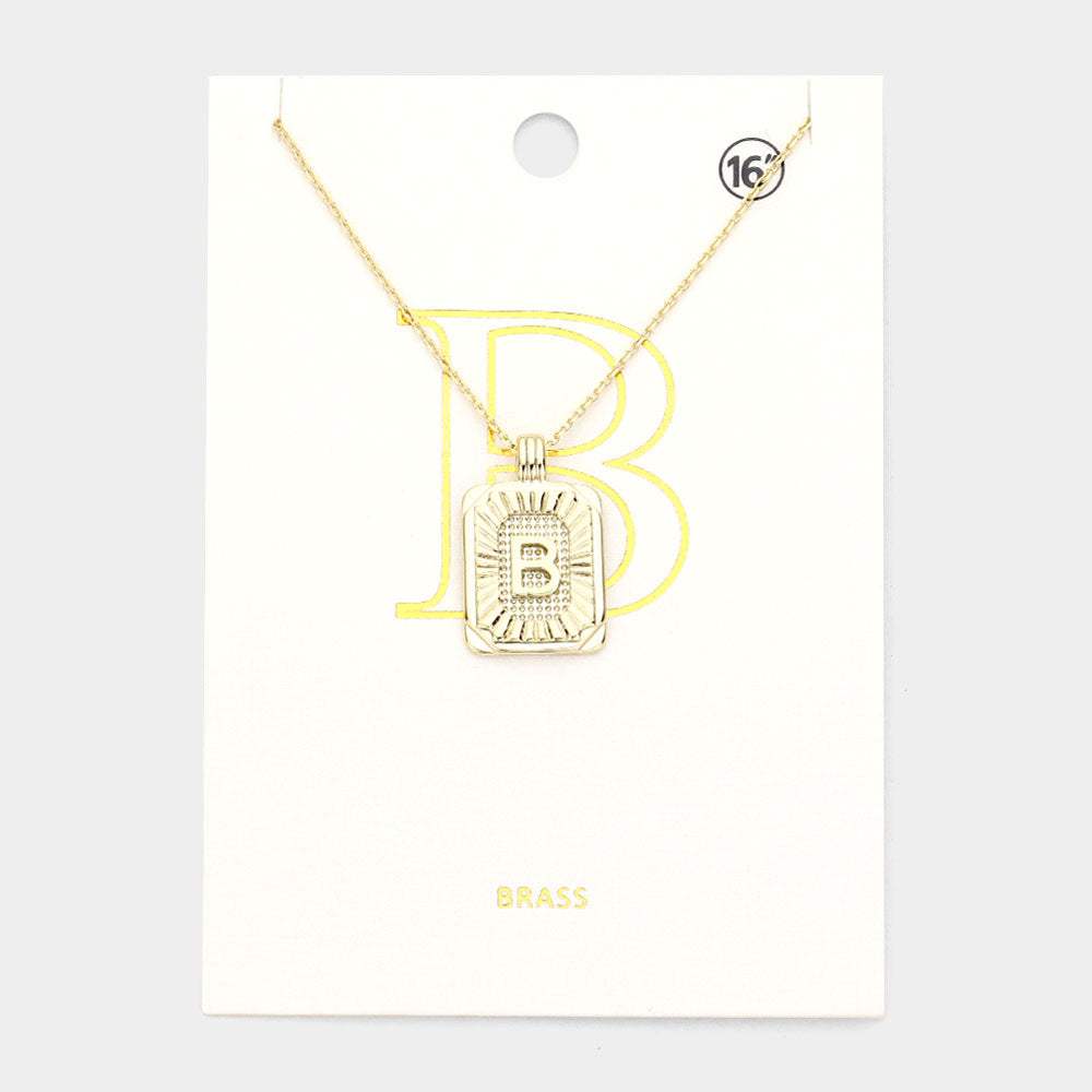 -B- Brass Metal Rectangle Initial Monogram Pendant Necklace - Madeline Love - Flyclothing LLC