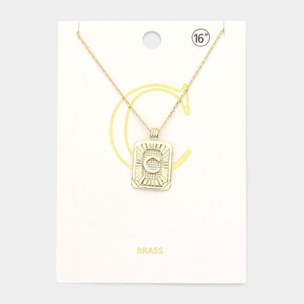 -C- Brass Metal Rectangle Initial Monogram Pendant Necklace - Madeline Love - Flyclothing LLC