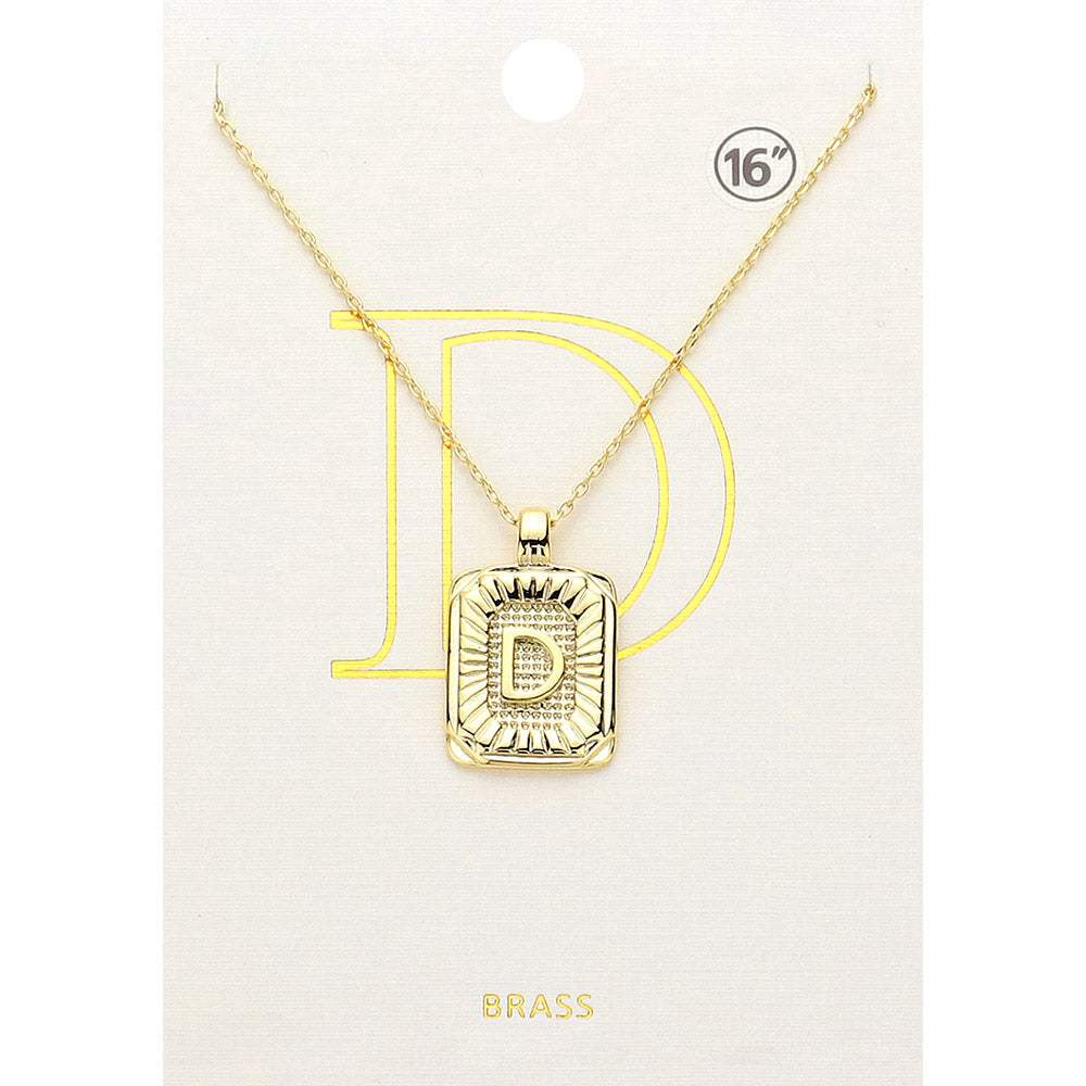 -D- Brass Metal Rectangle Initial Monogram Pendant Necklace - Madeline Love - Flyclothing LLC