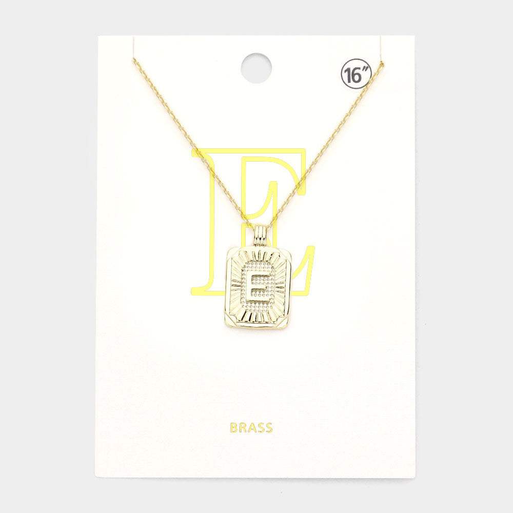 -E- Brass Metal Rectangle Initial Monogram Pendant Necklace - Madeline Love - Flyclothing LLC