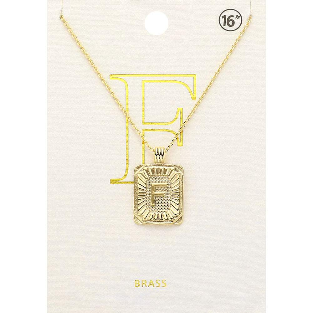 -F- Brass Metal Rectangle Initial Monogram Pendant Necklace - Madeline Love - Flyclothing LLC