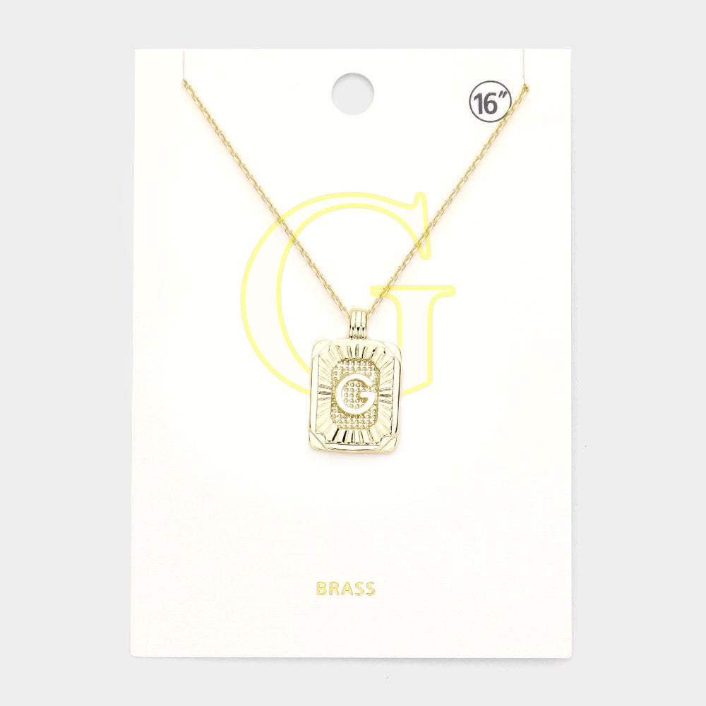 -G- Brass Metal Rectangle Initial Monogram Pendant Necklace - Madeline Love - Flyclothing LLC