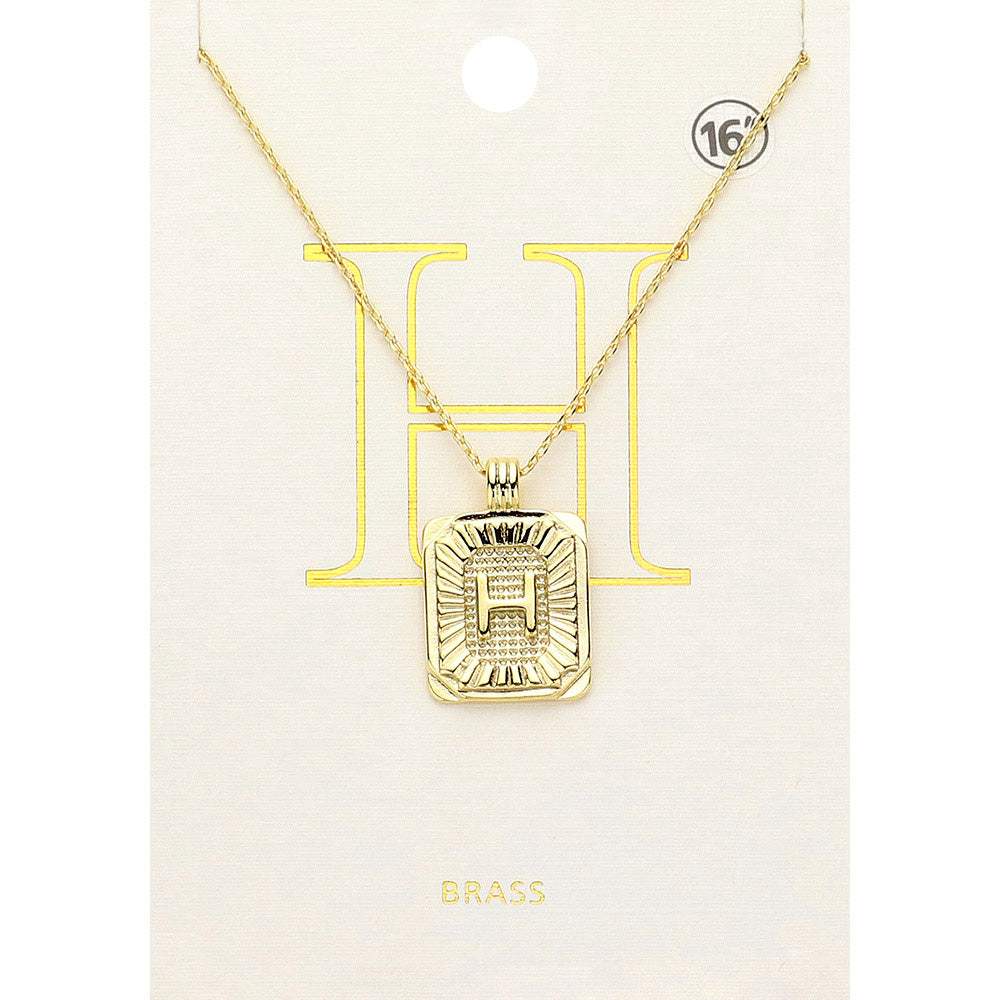 -H- Brass Metal Rectangle Initial Monogram Pendant Necklace - Madeline Love - Flyclothing LLC