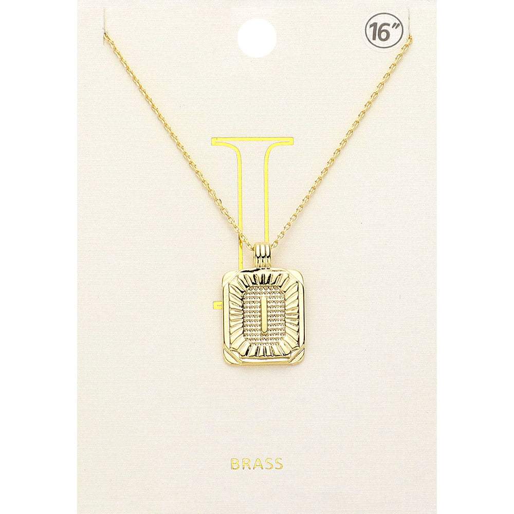 -I- Brass Metal Rectangle Initial Monogram Pendant Necklace - Madeline Love - Flyclothing LLC