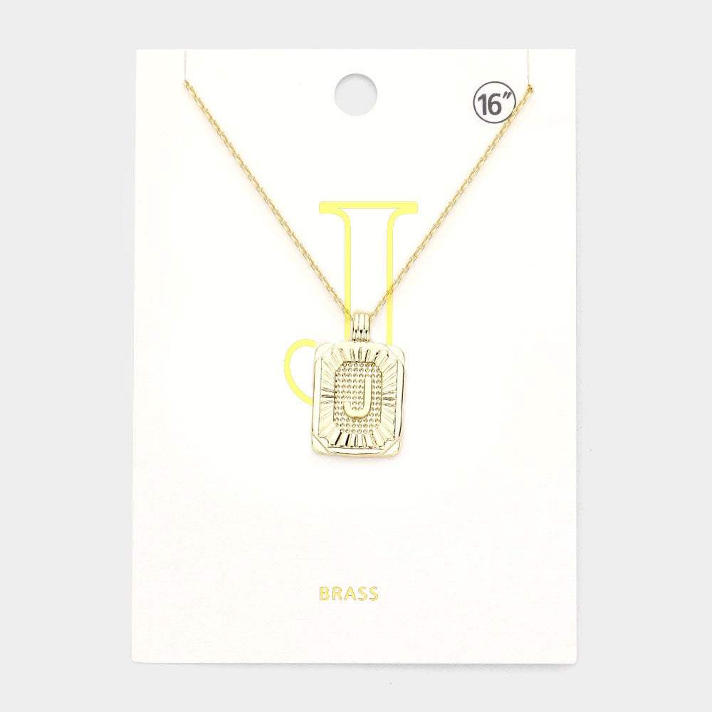 -J- Brass Metal Rectangle Initial Monogram Pendant Necklace - Madeline Love - Flyclothing LLC