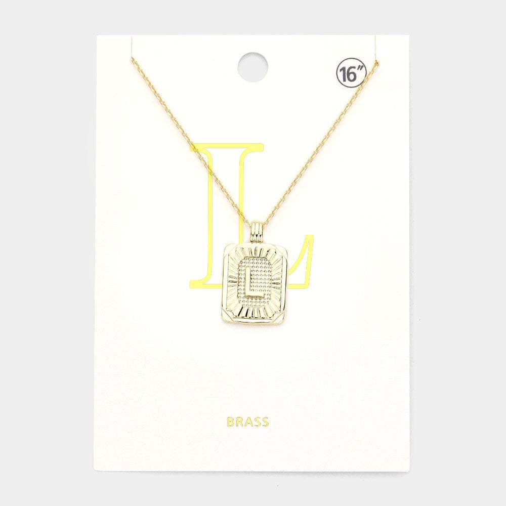 -L- Brass Metal Rectangle Initial Monogram Pendant Necklace - Madeline Love - Flyclothing LLC