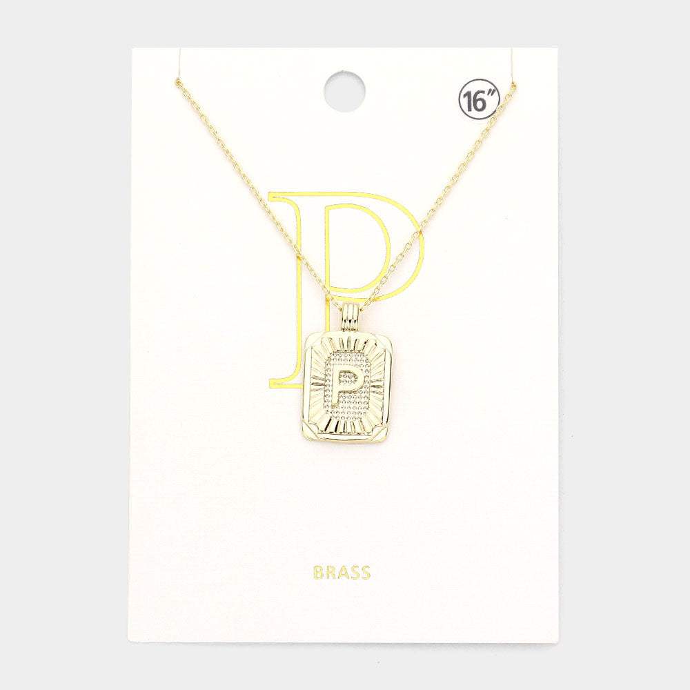 -P- Brass Metal Rectangle Initial Monogram Pendant Necklace - Madeline Love - Flyclothing LLC