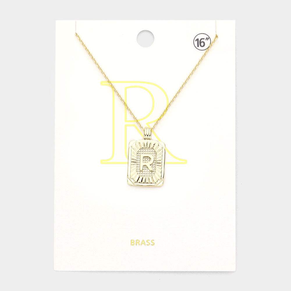 -R- Brass Metal Rectangle Initial Monogram Pendant Necklace - Madeline Love - Flyclothing LLC
