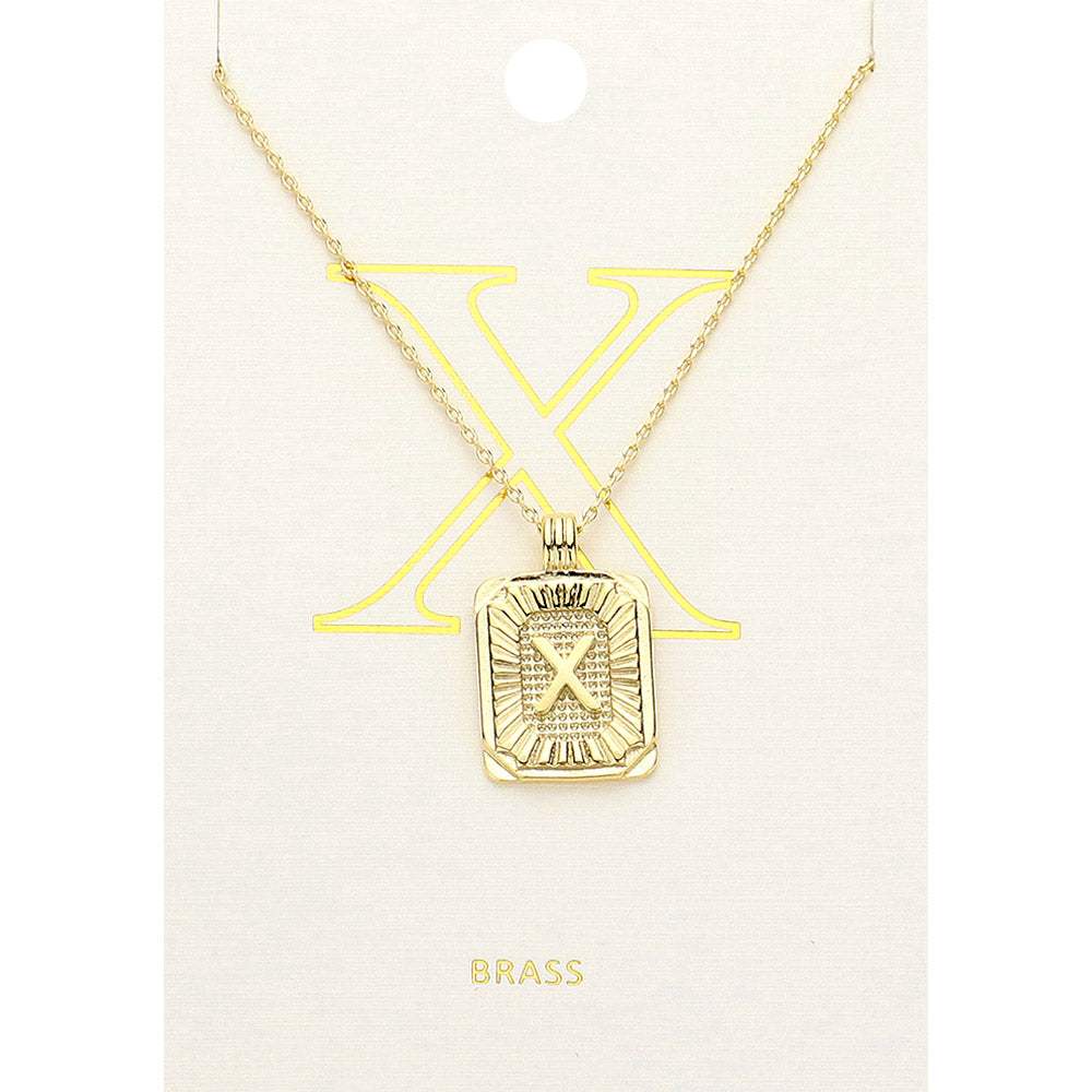 -X- Brass Metal Rectangle Initial Monogram Pendant Necklace - Madeline Love - Flyclothing LLC