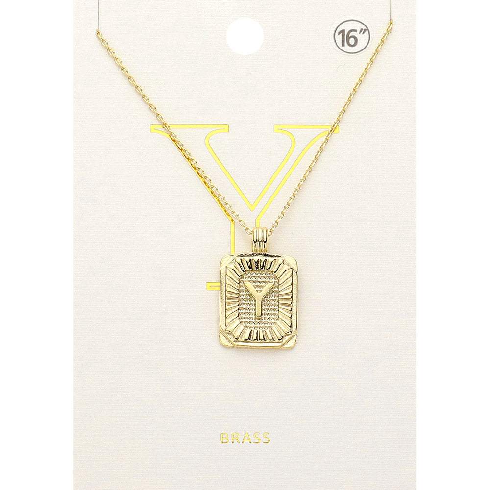 -Y- Brass Metal Rectangle Initial Monogram Pendant Necklace - Madeline Love - Flyclothing LLC