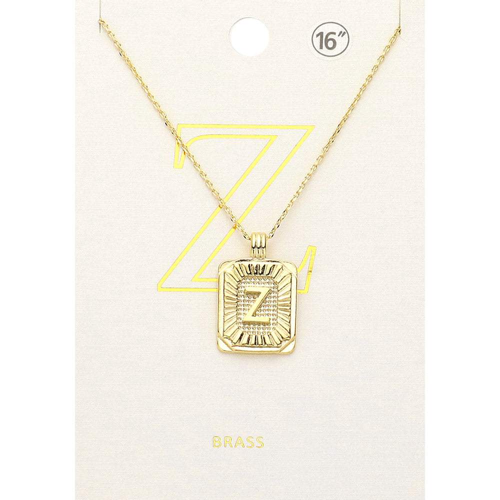 -Z- Brass Metal Rectangle Initial Monogram Pendant Necklace - Madeline Love - Flyclothing LLC