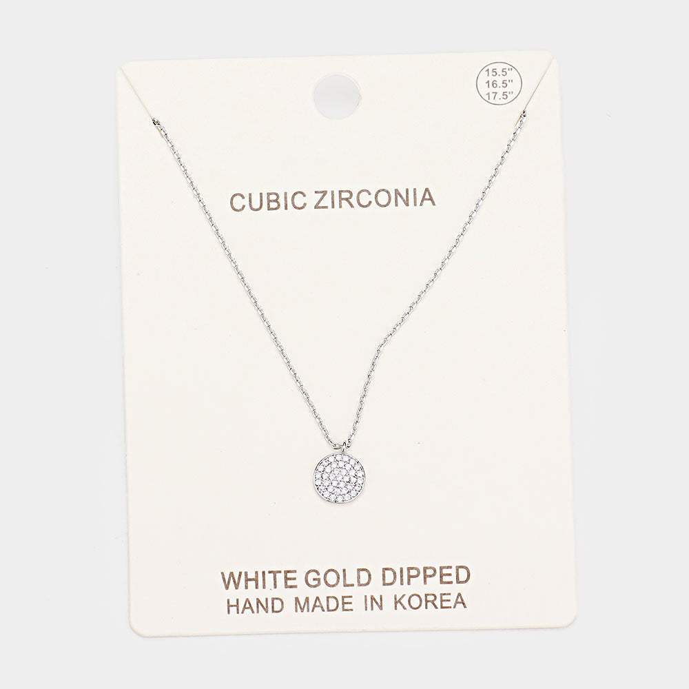 White Gold Dipped CZ Pave Pendant Necklace - Madeline Love - Flyclothing LLC