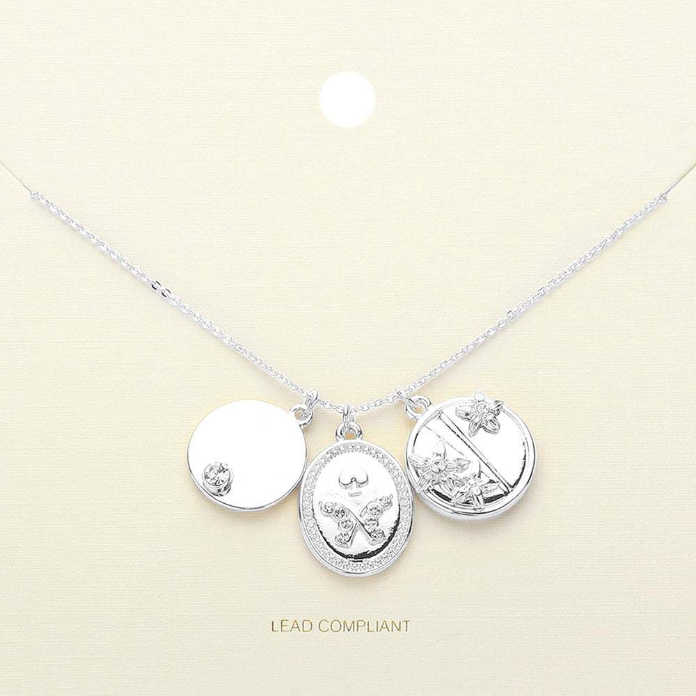 Stone Paved Butterfly Flower Pointed Disc Charm Pendant Necklace - Madeline Love - Flyclothing LLC