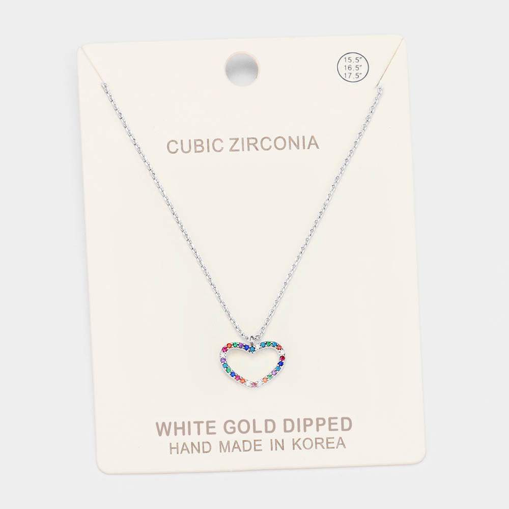 White Gold Dipped CZ Heart Pendant Necklace - Madeline Love - Flyclothing LLC
