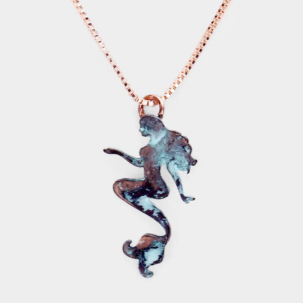 Embossed Metal Mermaid Pendant Necklace - Madeline Love - Flyclothing LLC