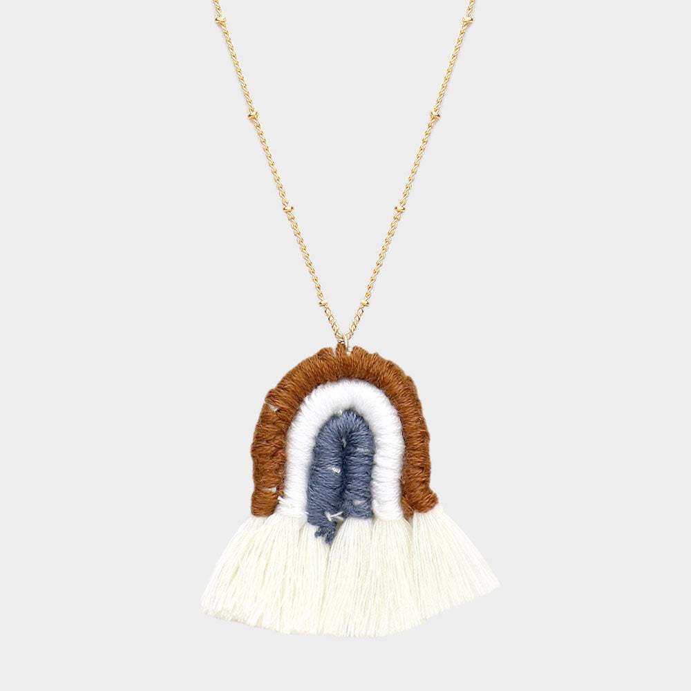 Thread Wrapped Pointed Tassel Pendant Long Necklace - Madeline Love - Flyclothing LLC