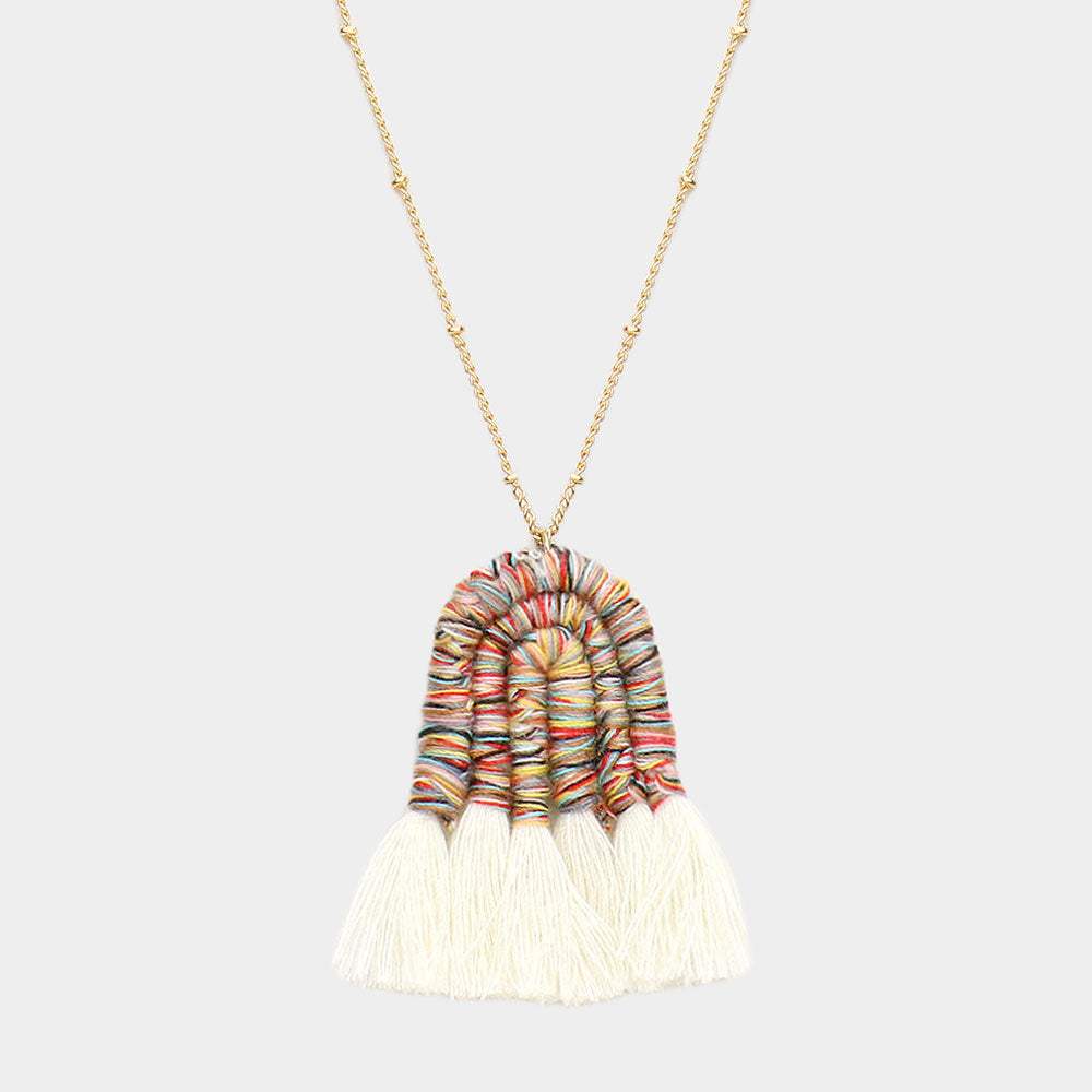 Thread Wrapped Pointed Tassel Pendant Long Necklace - Madeline Love - Flyclothing LLC