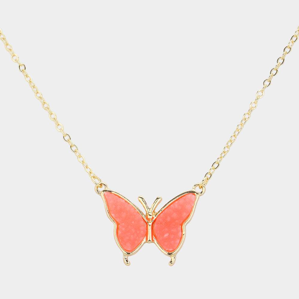 Butterfly Druzy Pendant Necklace - Madeline Love - Flyclothing LLC
