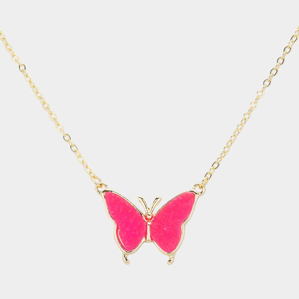 Butterfly Druzy Pendant Necklace - Madeline Love - Flyclothing LLC